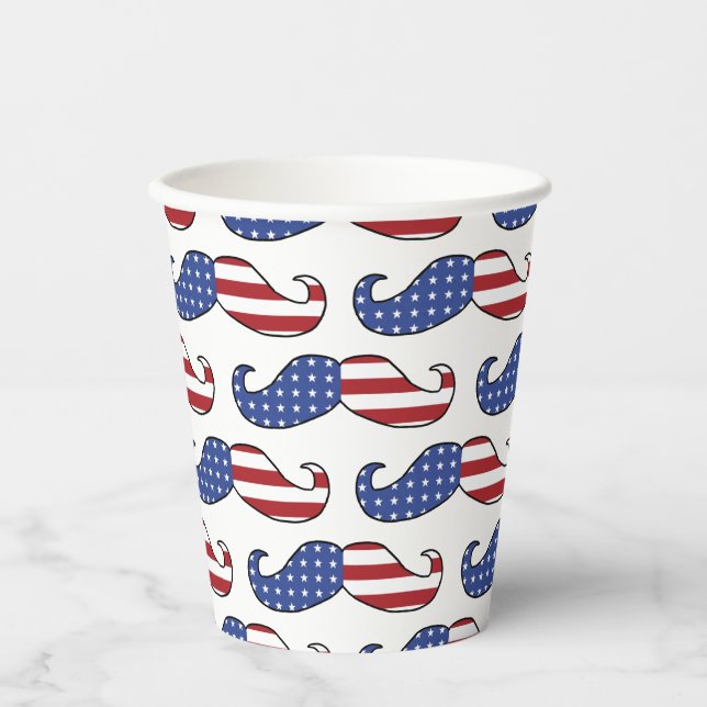 Funny Patriotic Mustache Pattern Pappbecher (Vorderseite)