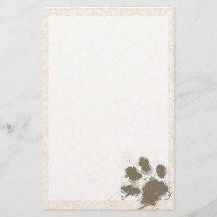 Funny Paw Print on Antique White Damask Briefpapier