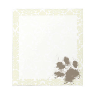 Funny Paw Print on Ivory Damask Pattern Notizblock