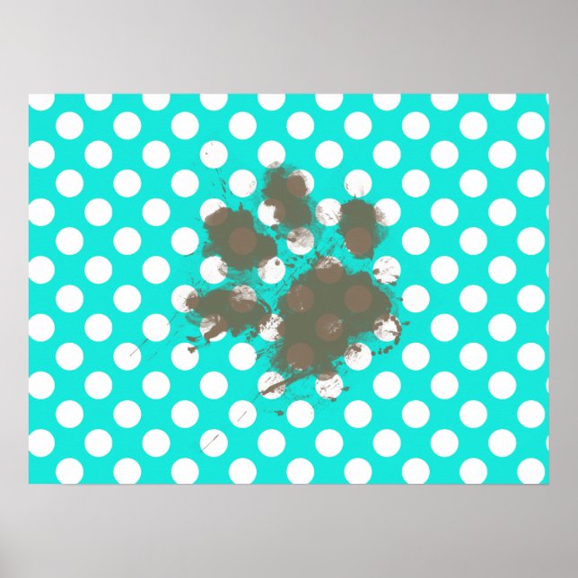 Funny Pawprint; Aqua Color Polka Dots Poster (Vorne)
