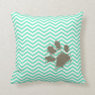 Funny Pawprint auf Aquamarine Zickzack Kissen