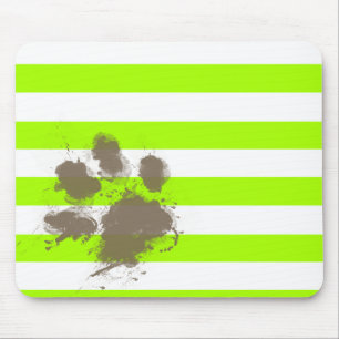 Funny Pawprint auf Electric Lime Green Stripes Mousepad