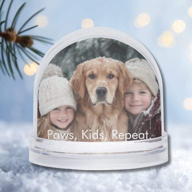 Funny Paws Kids Repeat Kid Dog Photo Personalized  Schneekugeln (Von Creator hochgeladen)