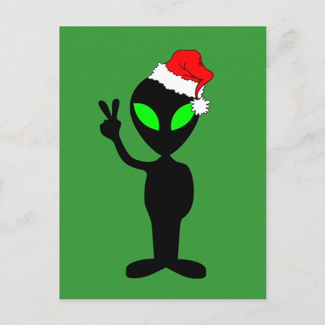 Funny Peace Alien santa Feiertagspostkarte (Vorderseite)