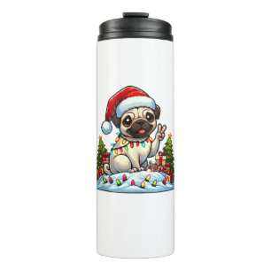 Funny Peace Hand Möpse Weihnachtsleuchten Frauen M Thermosbecher