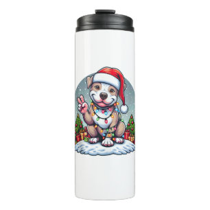 Funny Peace Hand Pitbuls Weihnachtsbeleuchtung Fra Thermosbecher