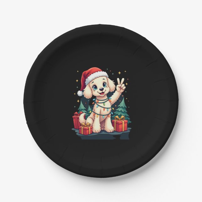 Funny Peace Hand Poodle Weihnachtsleuchten Weibche Pappteller (Vorderseite)