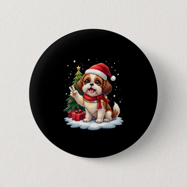 Funny Peace Hand Shih Tzu Christmas Lights Womens Button (Vorderseite)