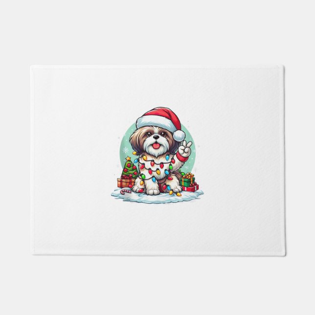 Funny Peace Hand Shih Tzu Christmas Lights Womens Fußmatte (Vorderseite)