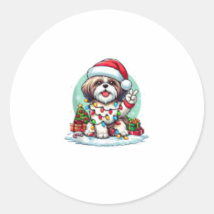Funny Peace Hand Shih Tzu Christmas Lights Womens Runder Aufkleber