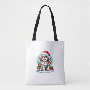 Funny Peace Hand Shih Tzu Christmas Lights Womens Tasche
