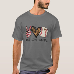 Funny Peace Liebe Baseball Mama Leopard Print T-Shirt