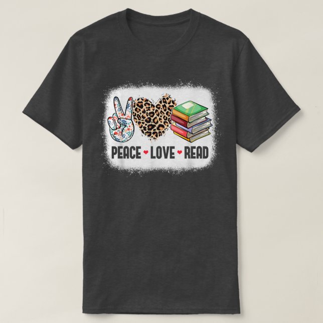 Funny Peace Love Read Bookworm Book Lover School L T-Shirt (Design vorne)
