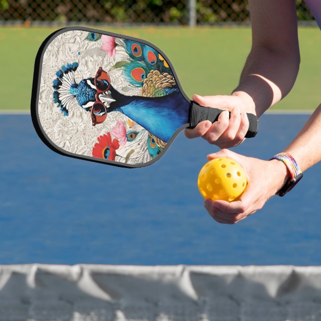 Funny Peacock Sonnenbrille tragen Blumenace Pickleball Schläger (InSitu)