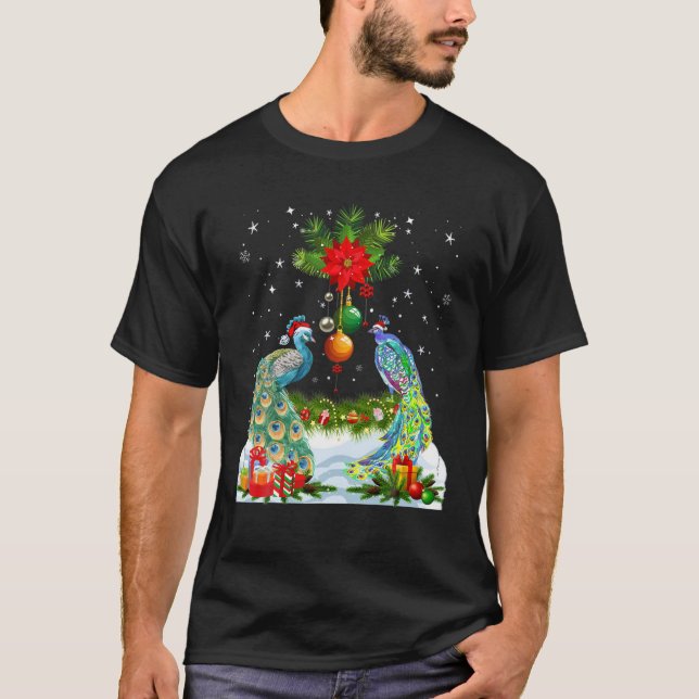 Funny Peacock Weihnachtsbaum T-Shirt (Vorderseite)
