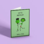 Funny Peas individualisierbare Jubiläums Karte<br><div class="desc">Cheeky personalisierbare Jubiläumskarte "Hap-pea Anniversary" entworfen von CuppaTea Avery</div>