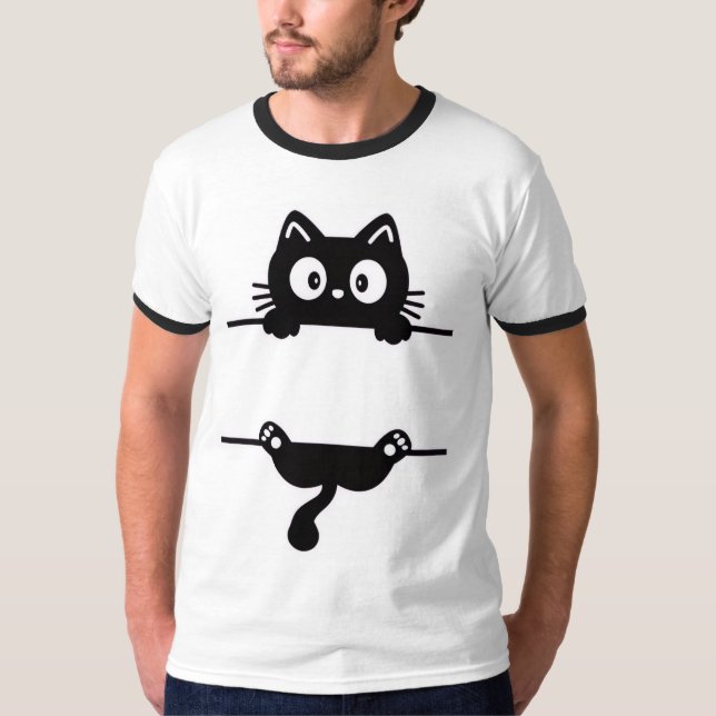 Funny Peekaboo Cat T - Shirt - Cooler Lässiger Sti (Vorderseite)