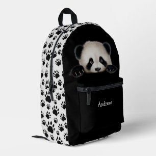 Funny Peeking Panda Bär mit Tracks Bedruckter Rucksack