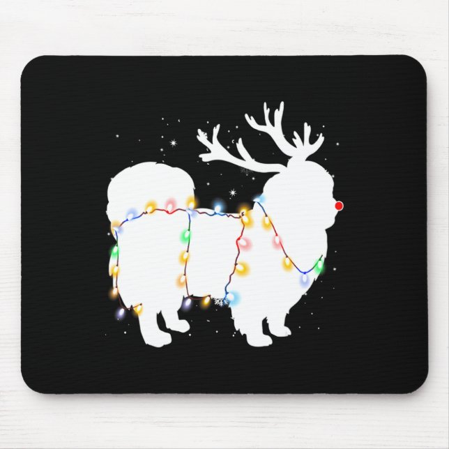 Funny Pekingese Dog Tree Christmas Lights Xmas Paj Mousepad (Vorne)