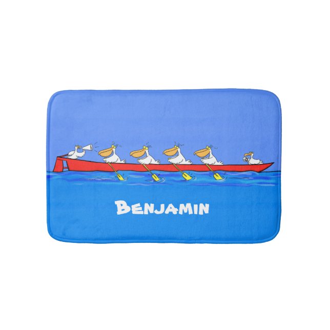 Funny pelicans ruderender Cartoon Badematte (Vorderseite)