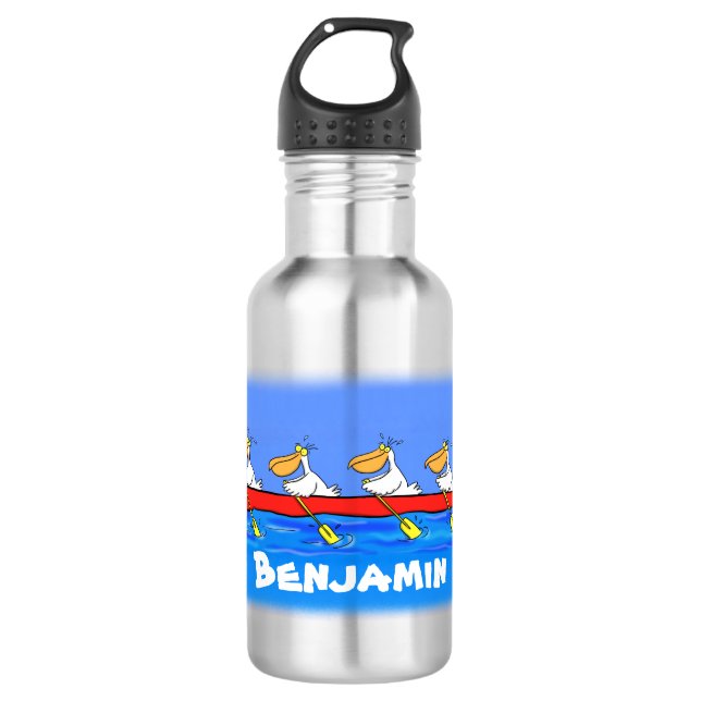 Funny pelicans ruderender Cartoon Edelstahlflasche (Vorderseite)