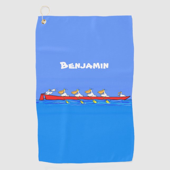 Funny pelicans ruderender Cartoon Golfhandtuch (Vorderseite)