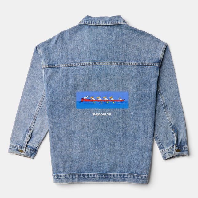 Funny pelicans ruderender Cartoon Jeansjacke (Rückseite)