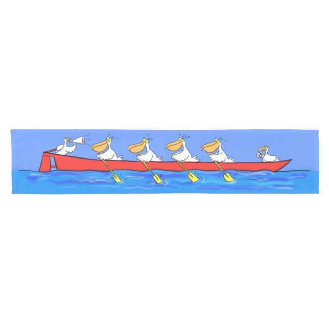 Funny pelicans ruderender Cartoon Kurzer Tischläufer (Horizontal)
