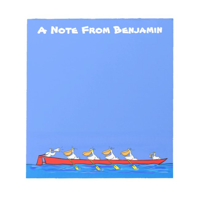 Funny pelicans ruderender Cartoon Notizblock (Vorderseite)