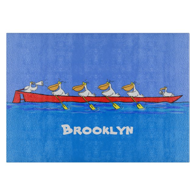 Funny pelicans ruderender Cartoon Schneidebrett (Vorderseite)