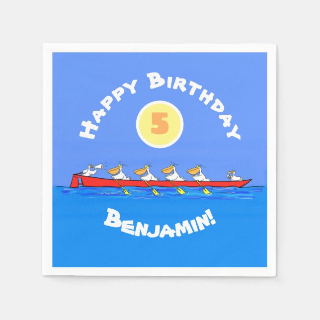 Funny pelicans ruderender Cartoon Serviette (Vorderseite)