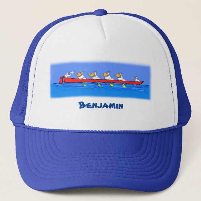 Funny pelicans ruderender Cartoon Truckerkappe (Vorderseite)