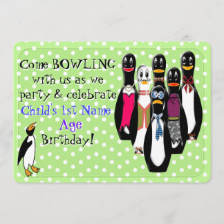 Funny Penguin Bowling Birthday Party Personalisier Einladung