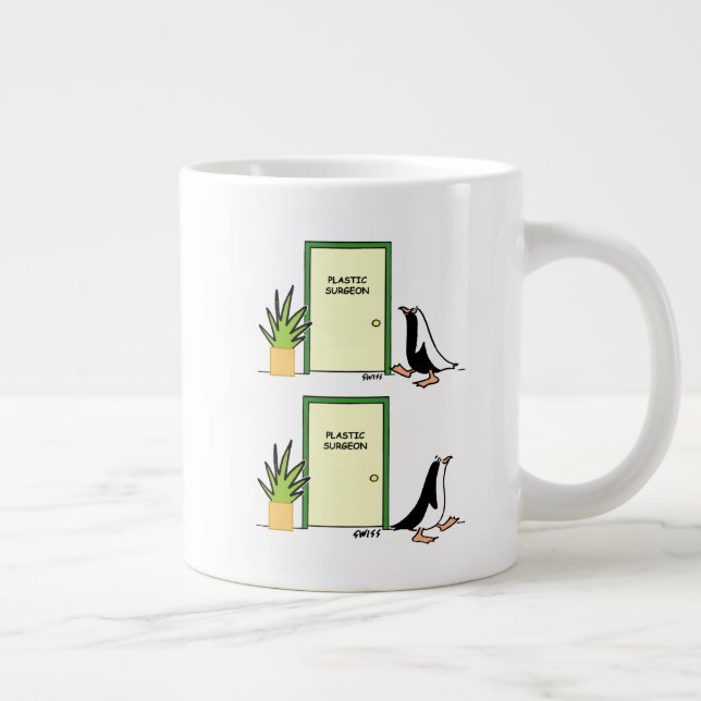 Funny Penguin Cartoon Kosmetischer Plastikchirurg Jumbo-Tasse (Rechts)