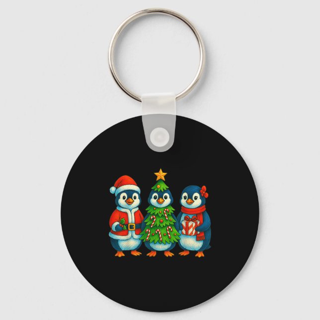 Funny Penguin Christmas Lights Penguin Cute Xmas H Schlüsselanhänger (Vorderseite)