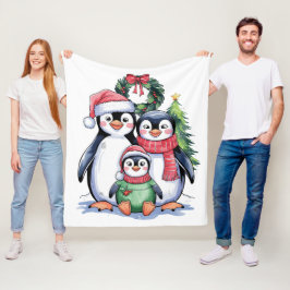 Funny Penguin Christmas Matching Familie Pajamas Fleecedecke