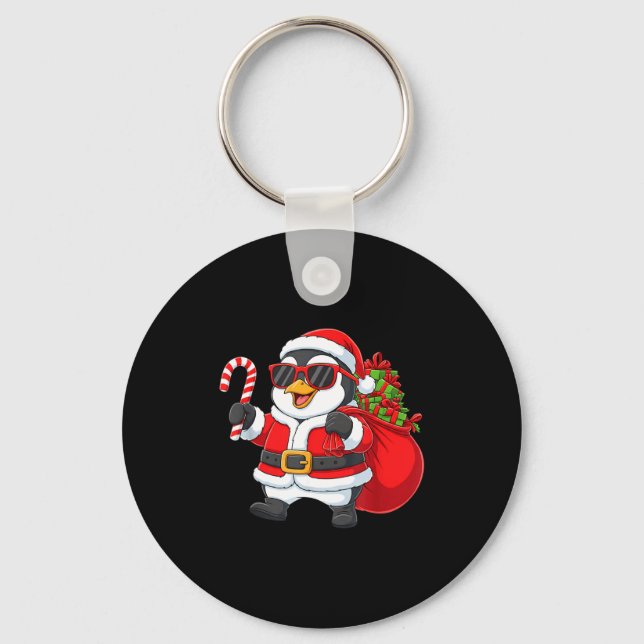 Funny Penguin Christmas Santa Outfit Xmas Boys Gir Schlüsselanhänger (Vorderseite)