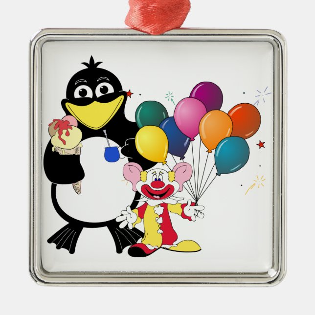 Funny penguin & clown cartoon ornament aus metall (Vorne)