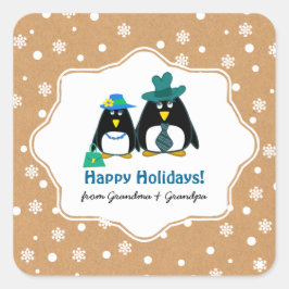 Funny Penguin Couple Custom Christmas Stickers