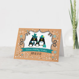 Funny Penguin Familie von 4 Custom Weihnachtskarte Feiertagskarte