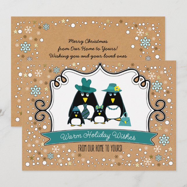 Funny Penguin Familienweihnachtskarten Feiertagskarte (Vorne/Hinten)