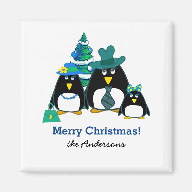 Funny Penguin Familienweihnachtspender Magnete Magnet (Vorne)