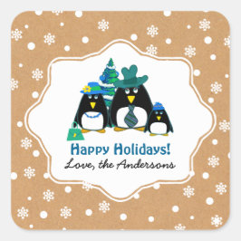 Funny Penguin Family Custom Christmas Quadratischer Aufkleber