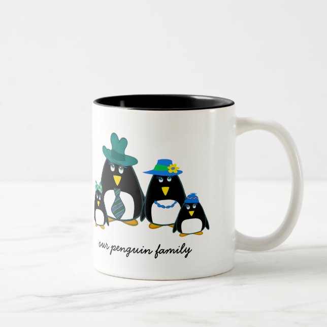 Funny Penguin Family Custom Weihnachtsgeschenke Ta Zweifarbige Tasse (Rechts)