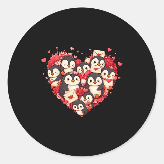 Funny Penguin Heart Valentine Penguin Womens Mens  Runder Aufkleber (Vorderseite)