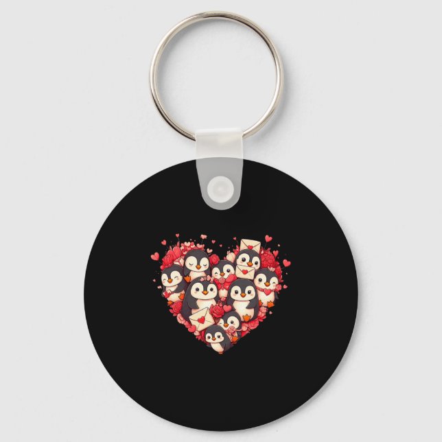 Funny Penguin Heart Valentine Penguin Womens Mens  Schlüsselanhänger (Vorderseite)