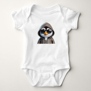FUNNY PENGUIN IN HOODIE BABY STRAMPLER