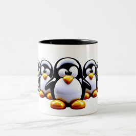 Funny Penguin Lineup Zweifarbige Tasse