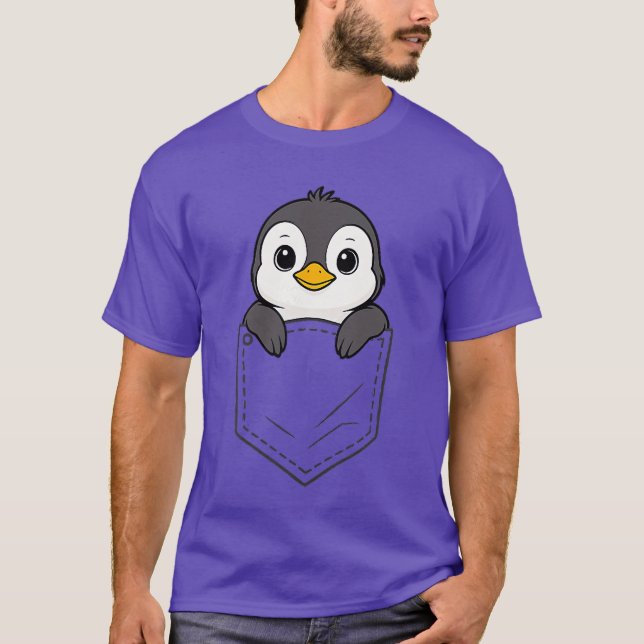 Funny Penguin Peeking in Pocket Animal Lover Men W T-Shirt (Vorderseite)