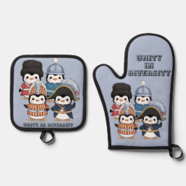 Funny Penguin Royal Gardens Unity in Diversity Ofenhandschuh & Topflappen-Set